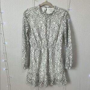 Art Class White Sequin Fit and Flare Dress with Bishop Sleeves